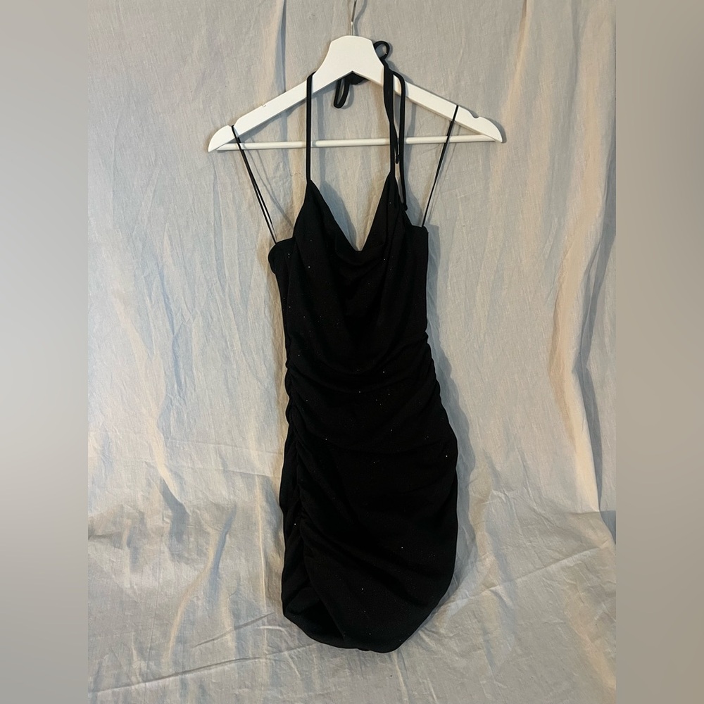 HOCO- Elegant Black Sparkle Halter Dress